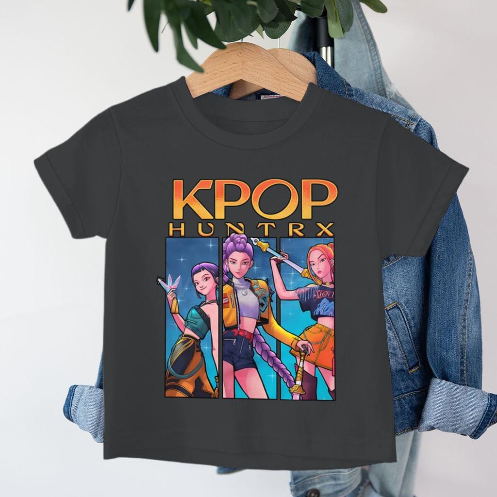 Аниме K-pop Охотники на демонов Huntr/x Футболки Детские Мальчики Девочки Летние Повседневные Топы с коротким рукавом Мультяшная K-pop Футболка Охотники на демонов
