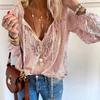 1116 new hollow pullover temperament commuter loose printed European and American lace solid color lace shirt