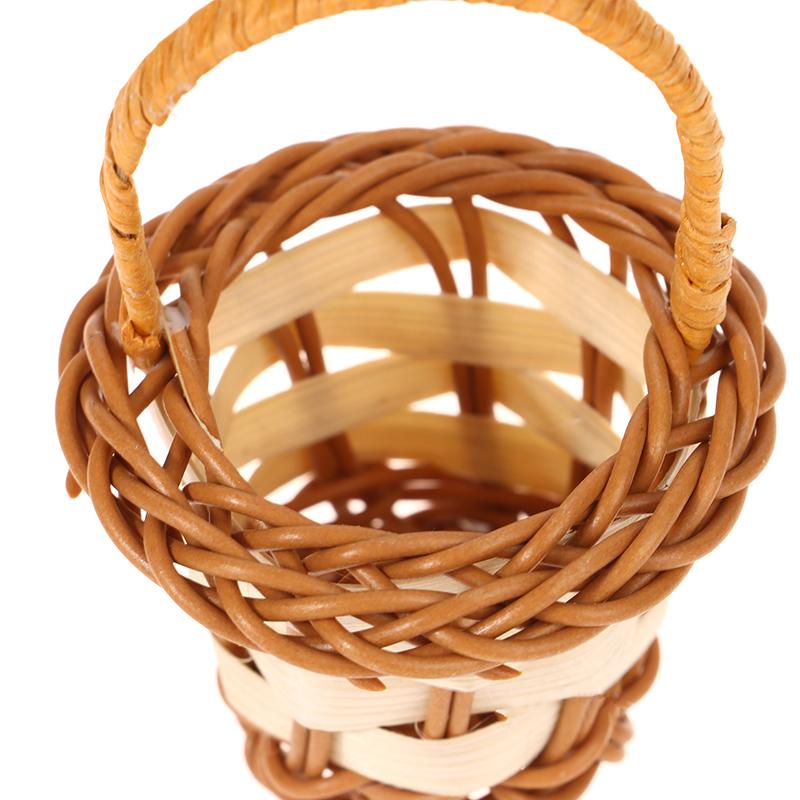 1Pcs Dollhouse Miniature Woven Flower Basket Hand Basket Storage Basket Kids Pretend Play Toy Doll House Accessories