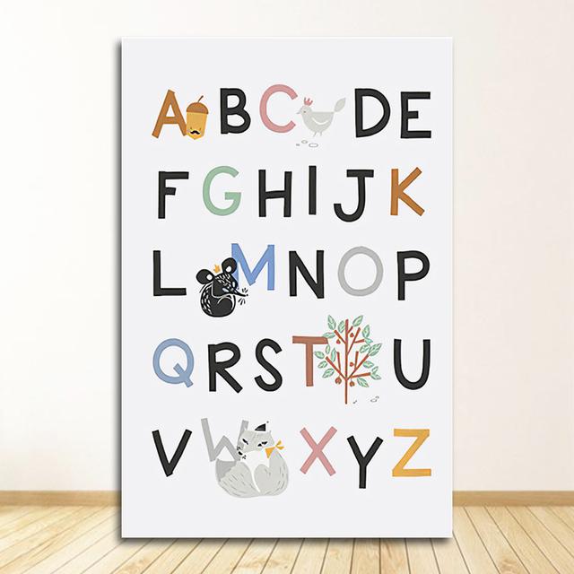 Настенное искусство для детской комнаты, обучающая живопись, декоративная картина, плакат ABC, плакат с буквами и цифрами, плакаты и принты, радужная печать на холсте для детей