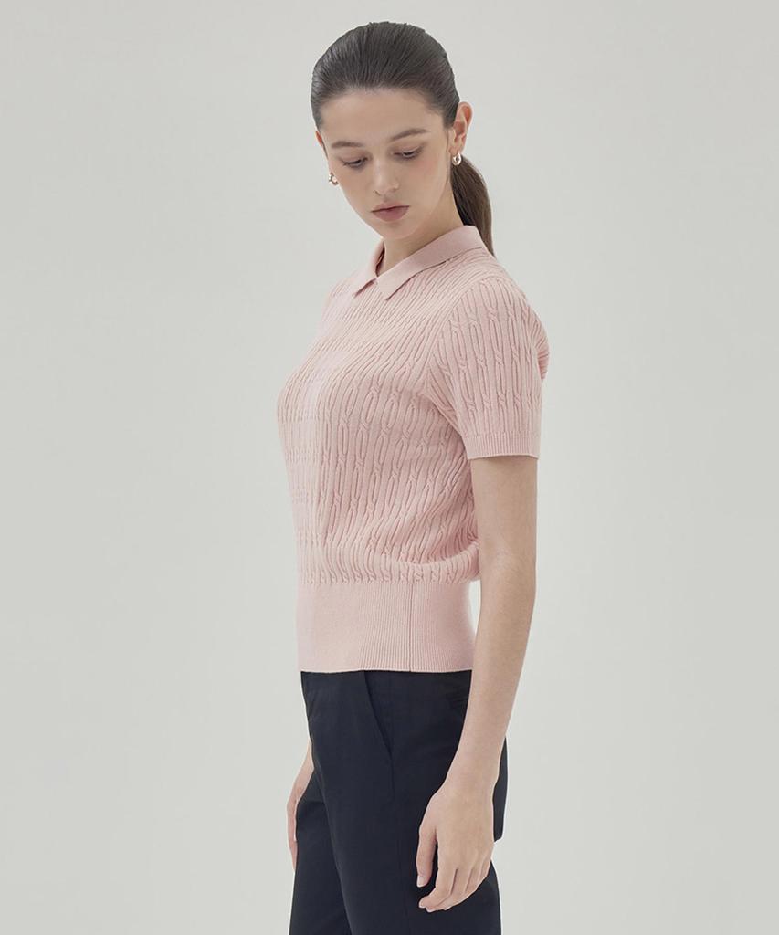 THEKNITCOMPANY Orea Cable Polo Shirt - Mellow Pink
