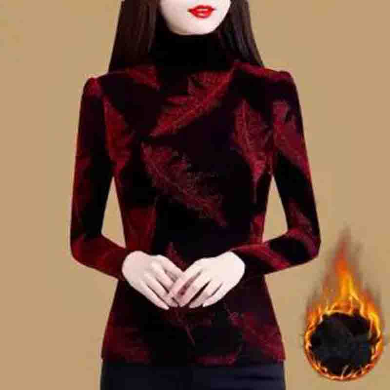 Флисовая нижняя рубашка, женская осенне-зимняя футболка с высоким воротником и длинными рукавами, универсальный топ с длинными рукавами