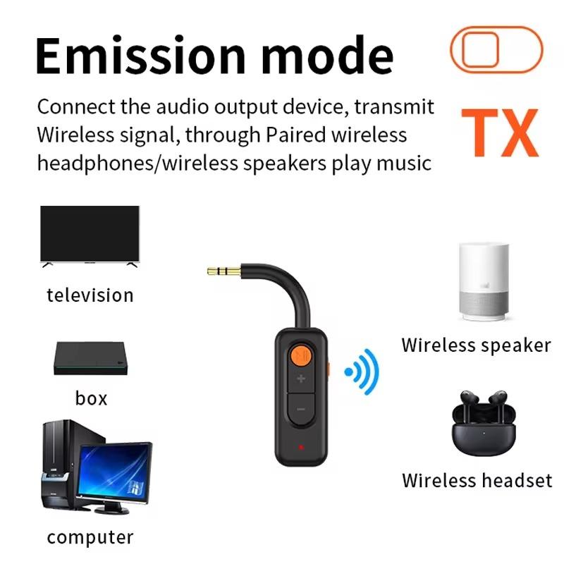 Bluetooth 5.4 Аудиопередатчик-приемник с микрофоном 3,5 мм AUX Стерео Музыка 2 в 1 Беспроводной адаптер Громкая связь Для ТВ ПК Самолета Автомобиля