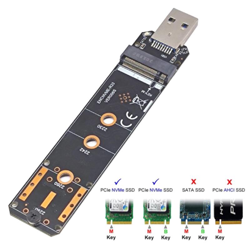 Адаптер USB для NVMe M.2 NVMe на USB 3.1 Адаптер SSD 10 Гбит/с USB3.1 Gen 2 Чипы RTL9210 для M-ключа M2 NVMe 2230 2242 2260 2280 M.2 SSD