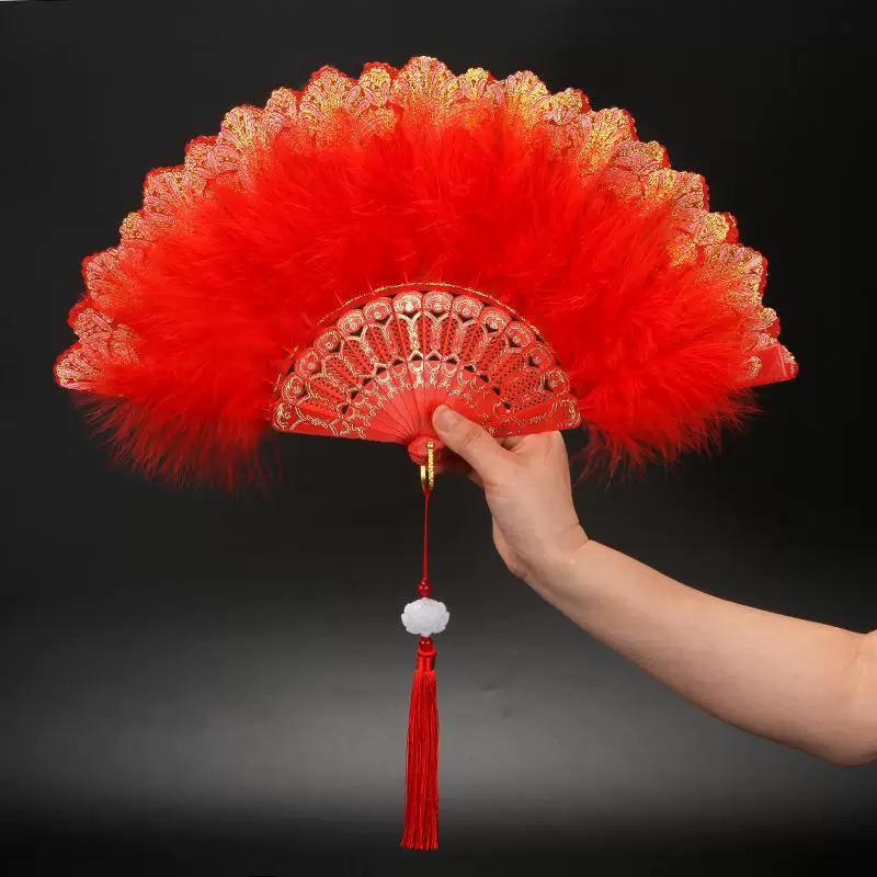 White Feather Fan, Popular Retro Fan, Suitable for Pairing with Cheongsam, Dance, Catwalk, Bird-Of-Prey Style, Palace Style, Fairy-Like Girl Folding