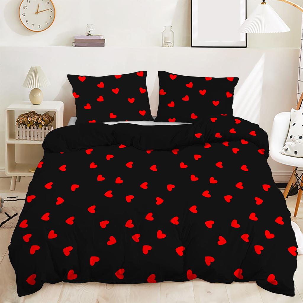 Комплект постельного белья из 3 предметов с застежкой-молнией, пододеяльник Queen с красными сердечками, с рисунком в виде сердечек любви, белый комплект пододеяльников, милый принт