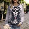 Fall Autumn Women'S Fashion O Neck Long Sleeve T-Shirt Loose Clothes Beauty Skeleton Print T Shirt For Girls Street