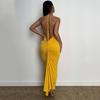 Women Summer Holiday Club Party Sleeveless Backless Elegant Ruched Halter Draped Maxi Dress
