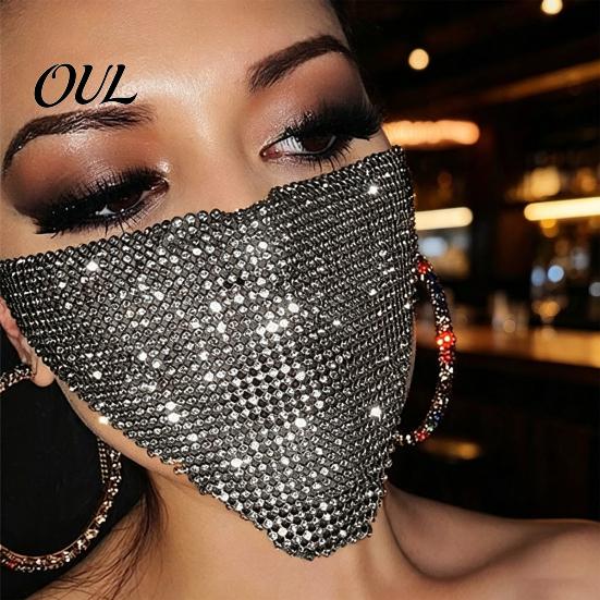 Sexy Nightclub Props Sparkly Rhinestone Face Mask, Glitter Crystal Masquerade Bling Half Exquisite Metal Art Mask Covers for Women Halloween