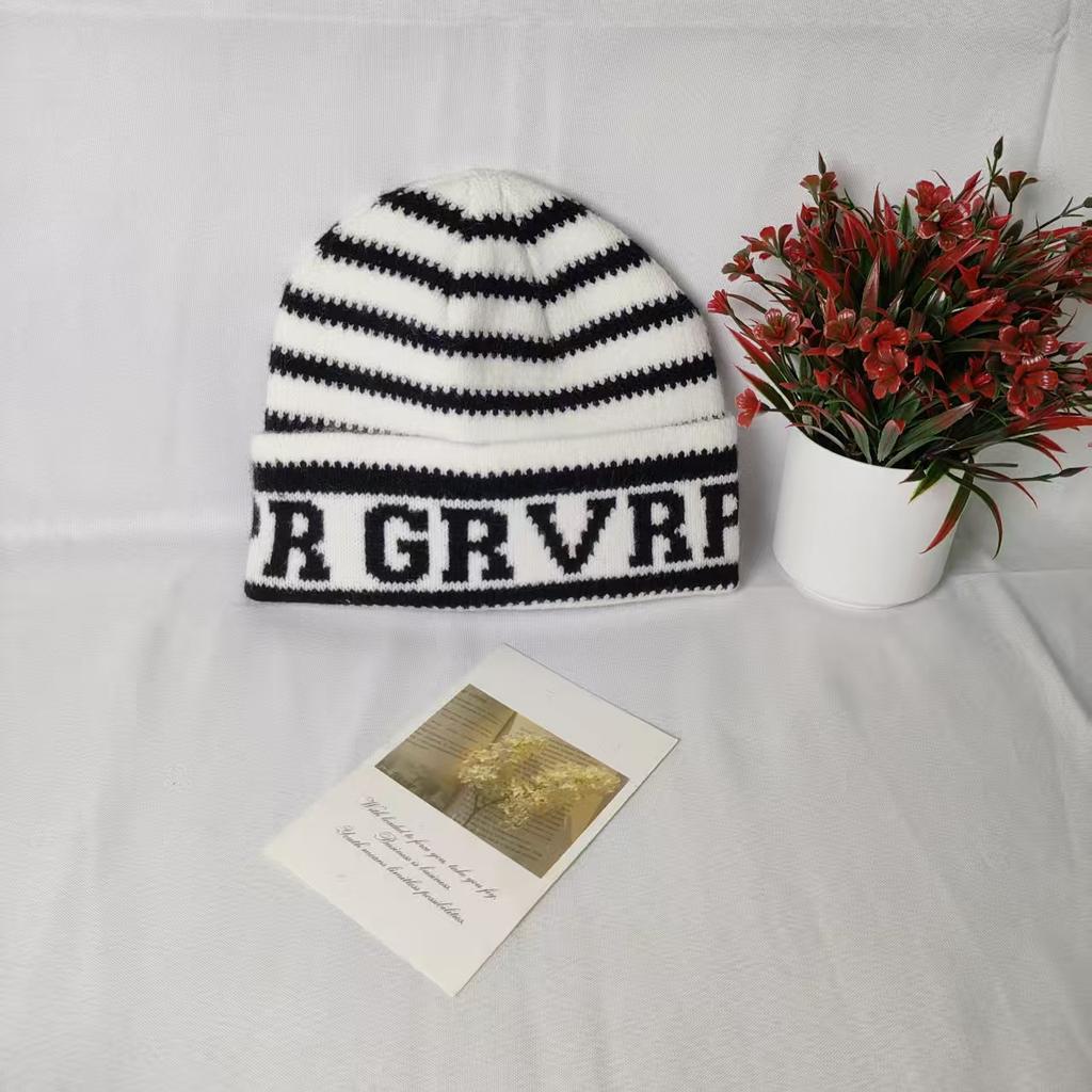 Star new ins striped knitted hat for men and women autumn and winter big head circumference versatile couple wool cold hat