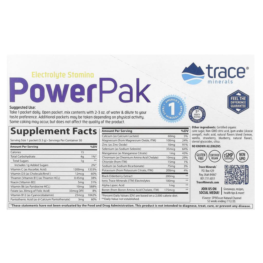 Trace, Power Pack + Immunity, Lemon Berry, 30 Packs, 5.3 G (0.19 Oz) Each