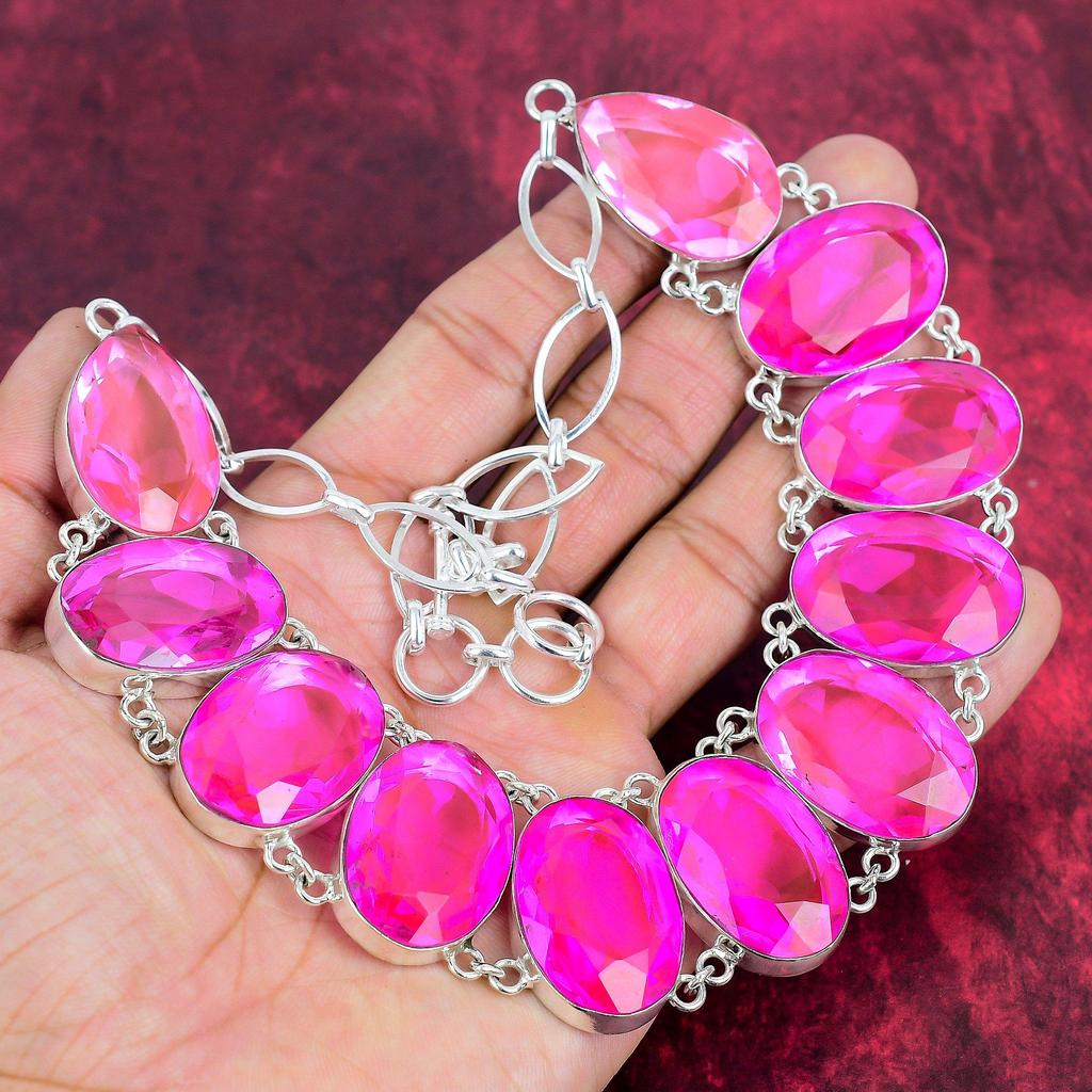 Faceted Pink Topaz Necklace Jewelry, 925 Sterling Silver Gemstone Necklace Jewelry, Handmade Adjustable Chain Unique Jewelry