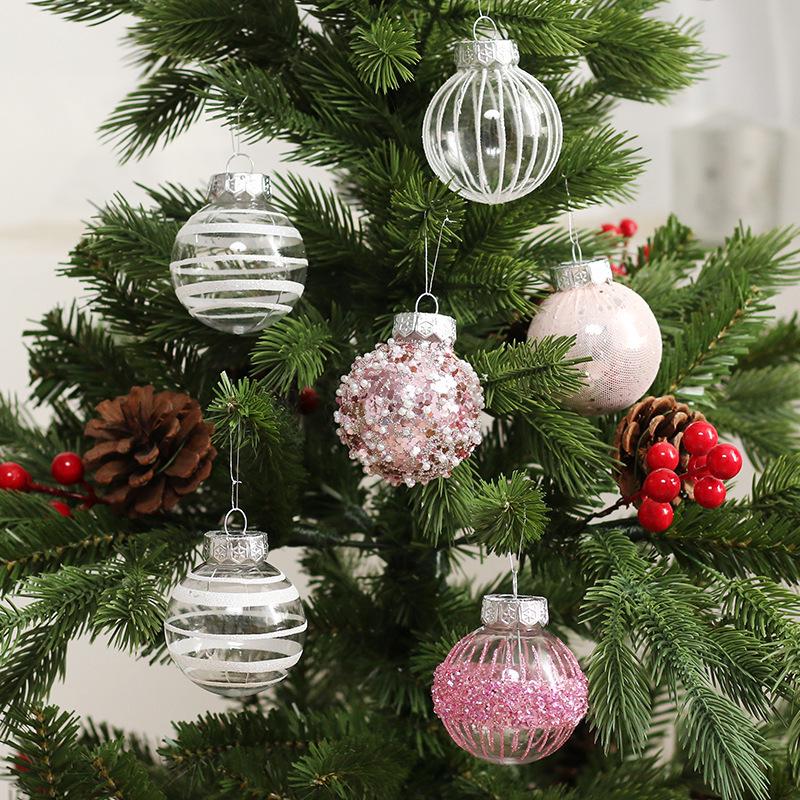 Pink Transparent Hollow Christmas Tree Ornament - PET Round Decorative Ball