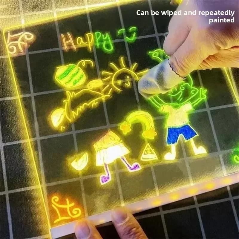 Led Drawing Board Diy Acrylic Board With Colour Pens Led Note Board Kid Drawing Toy Luminous Blackboard Wordpad With Night Light