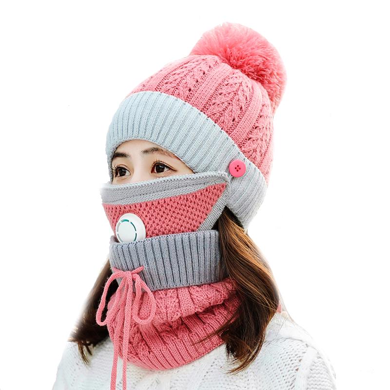 3 Pieces Women's Knitted Hat Scarf Caps Neck Warmer Winter Hat Ladies Girls Skullies Beanies Capst