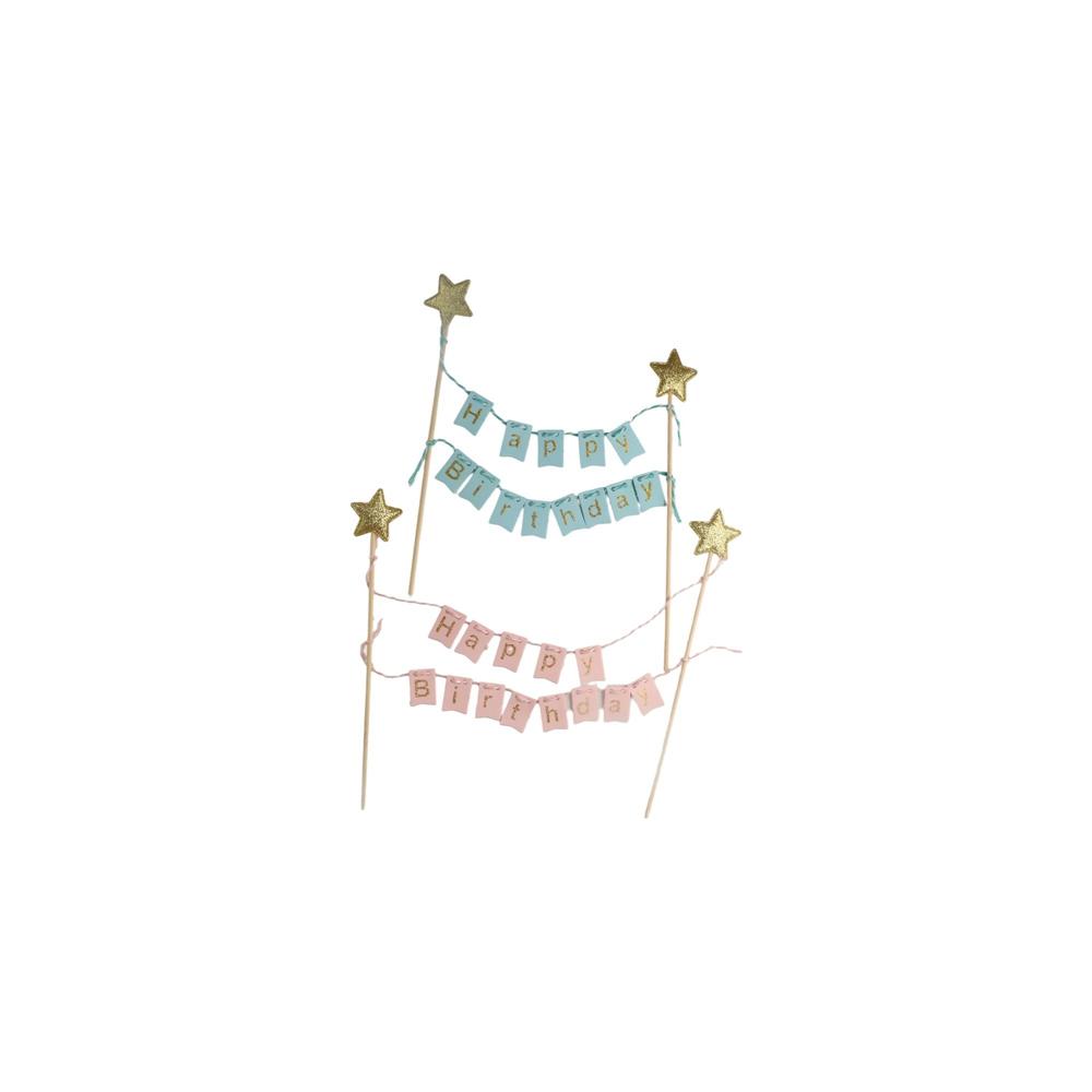 Adults Bunting Happy Birthday Gold Banner Baking Decoration Cake Flags Cake Topper Party Supplies