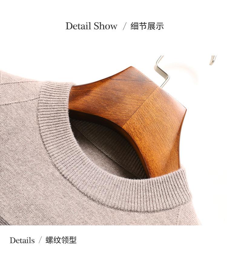 100% Sheepskin & Thick Jacquard Cross Color Striped Round Neck Woolen Sweater for Men's Autumn/Winter Warmth Sweater