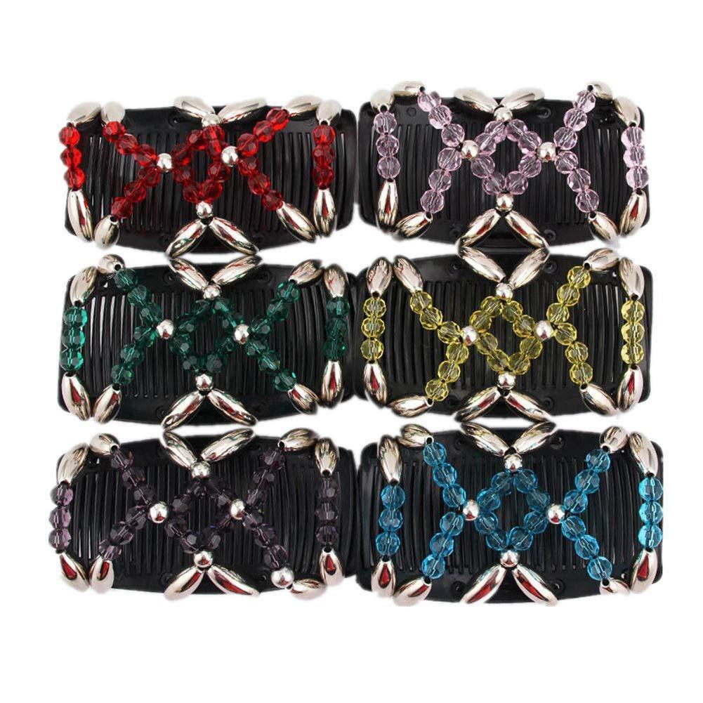 Большой ручной эластичный гребень для волос с бусинами и цветочным украшением - Универсальный двухрядный вкладыш для укладки и создания пучков