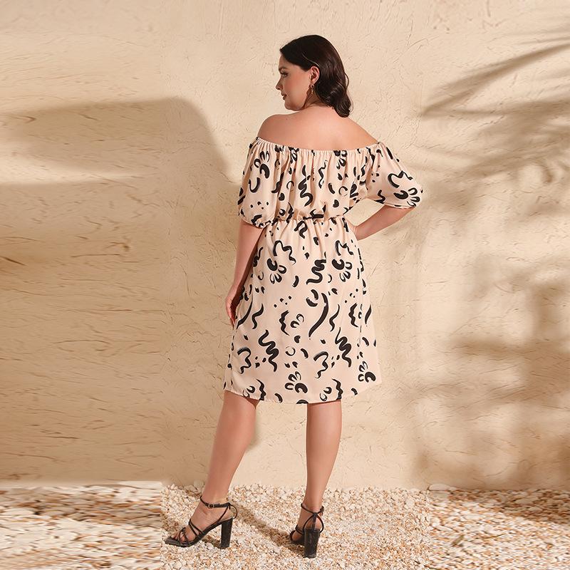 Женское платье на одно плечо с принтом чернильных граффити, свободное платье больших размеров, короткое платье, платья с талией