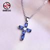 Fashion Blue Cross Necklace Ladies Pendant For Women Girl Cubic Zirconia Necklace Jewelry Gift