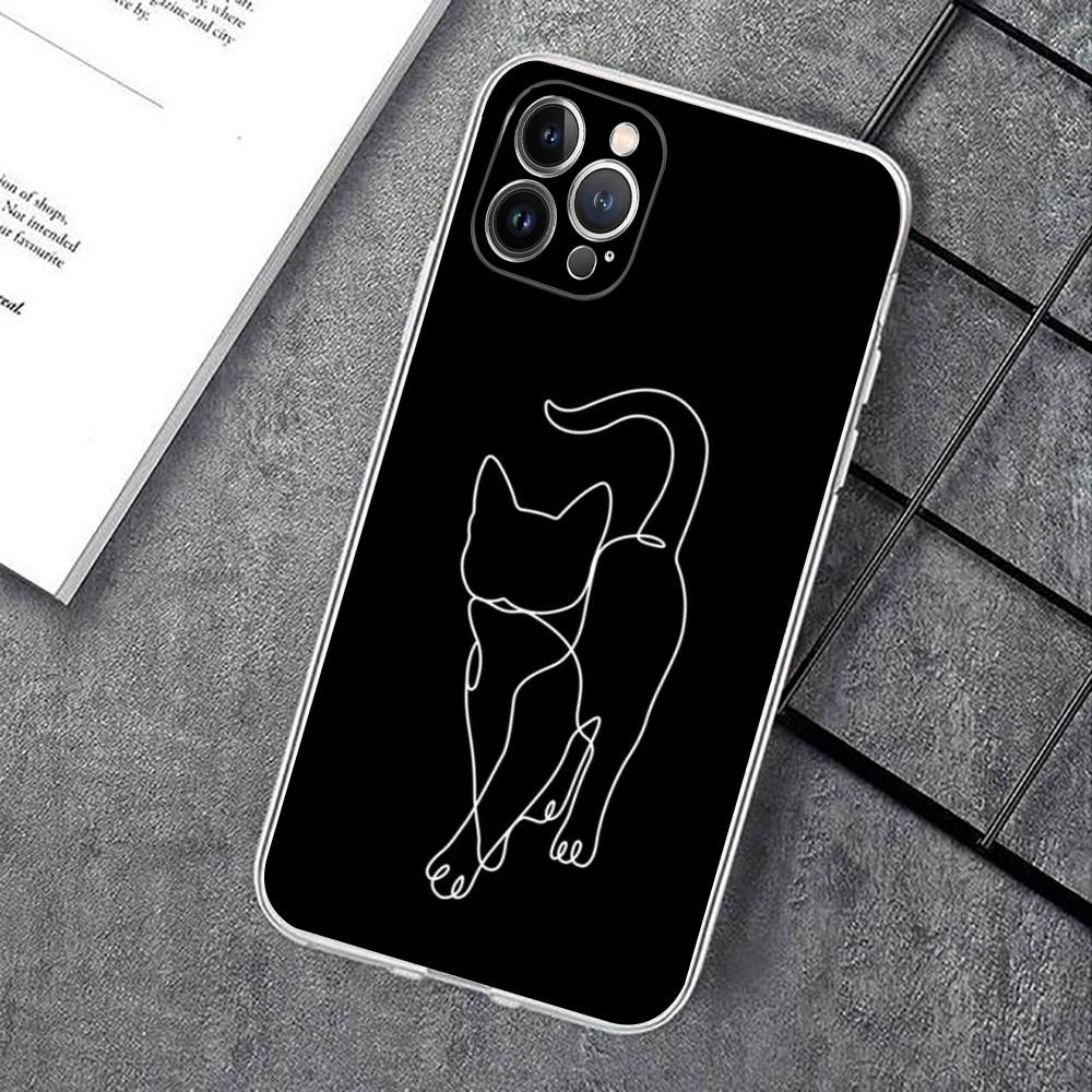 Милый Кот Линия Чехол для Телефона Для iPhone 15 14 11 12 13 Mini Pro XS Max Чехол 6 7 8 Plus X XR SE 2020 Funda Оболочка