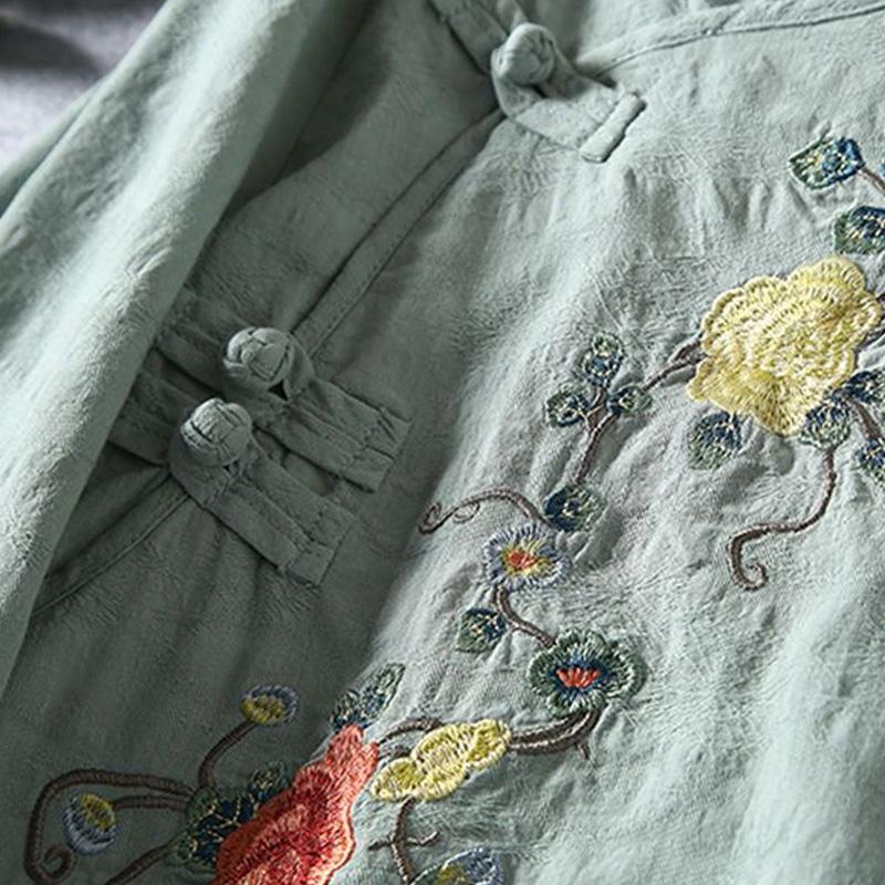 Летняя модная рубашка с коротким рукавом для женщин, повседневная, свободная, с вышитыми пуговицами, пуловеры из хлопка и пеньки, винтажные шикарные топы