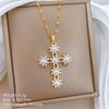 Elegant Charm Female White Zircon Stone Skeleton Cross Pearl Pendant Necklace Gold Color Wedding Jewelry For Women
