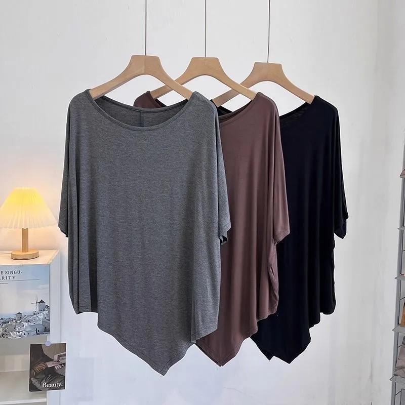 Футболка женская однотонная повседневная большого размера свободная с круглым вырезом пуловер с короткими рукавами топы
