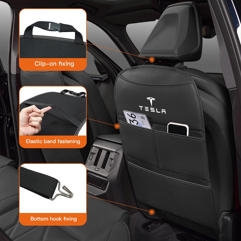 CRWOQ1 PU Leather Car Seat Back Protective Cover Anti Kick Pad For Tesla Model 3 Model S Model X Model Y Cybertruck Roadster SpaceX