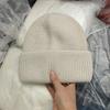 White rabbit fur knitted thickened ear protector wool hat for women's autumn and winter big head circumference loose and small face, warm bag head col
