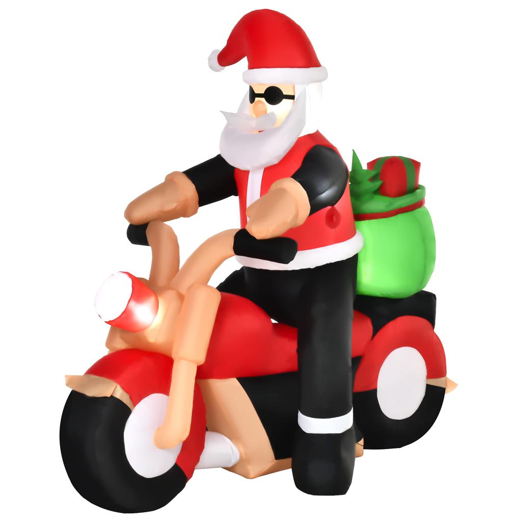 5.5ft Christmas Inflatable Santa Claus Riding a Motorcycle Blow Up Decoration Xmas Décor for Garden