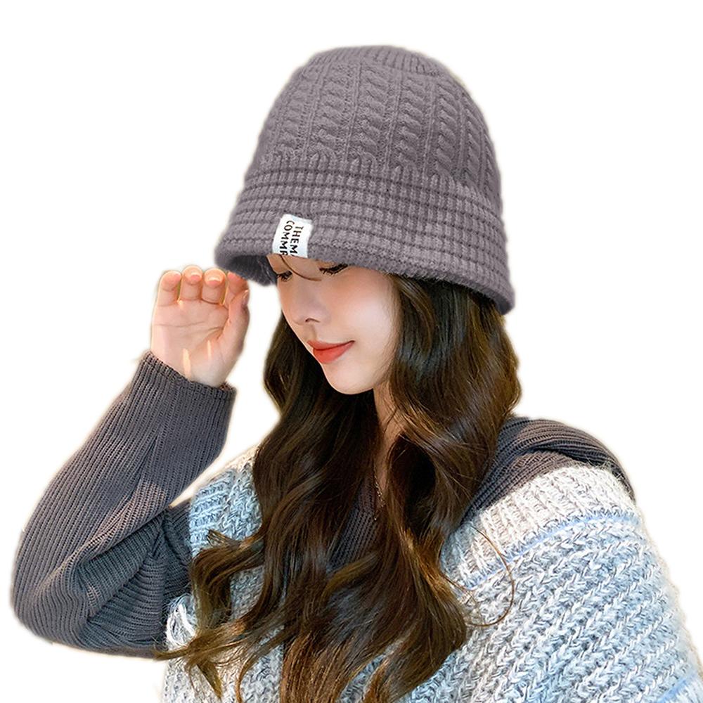 Ladies Cable Knit Bucket Hat, Sweet Versatile Knit Basin Hat, Winter Ear Protection Warm Hat, Fashion Label Decor Fisherman Cap