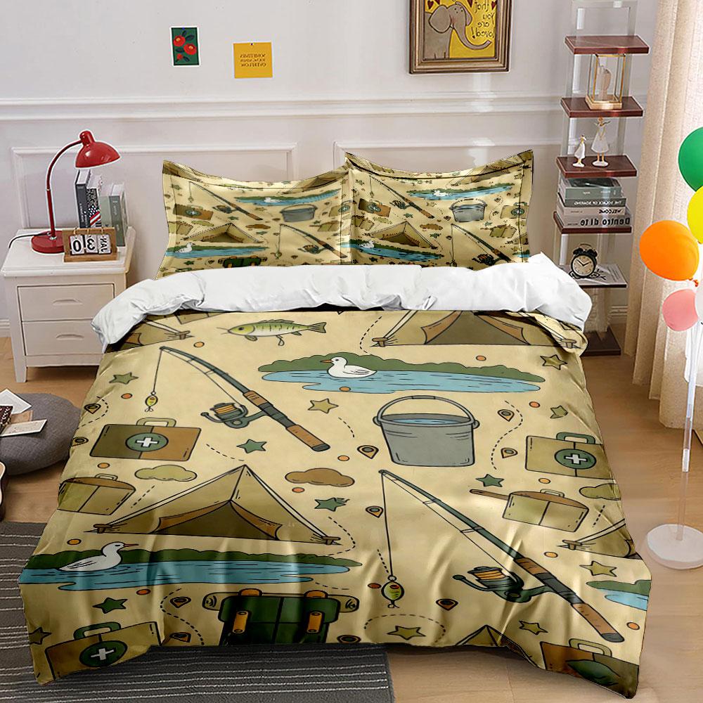 Camping and fishing elements. Bedding sets Duvet cover sets Duvet covers Pillowcases(1 * Duvet Cover 2 * Pillowcases without duvet insert)