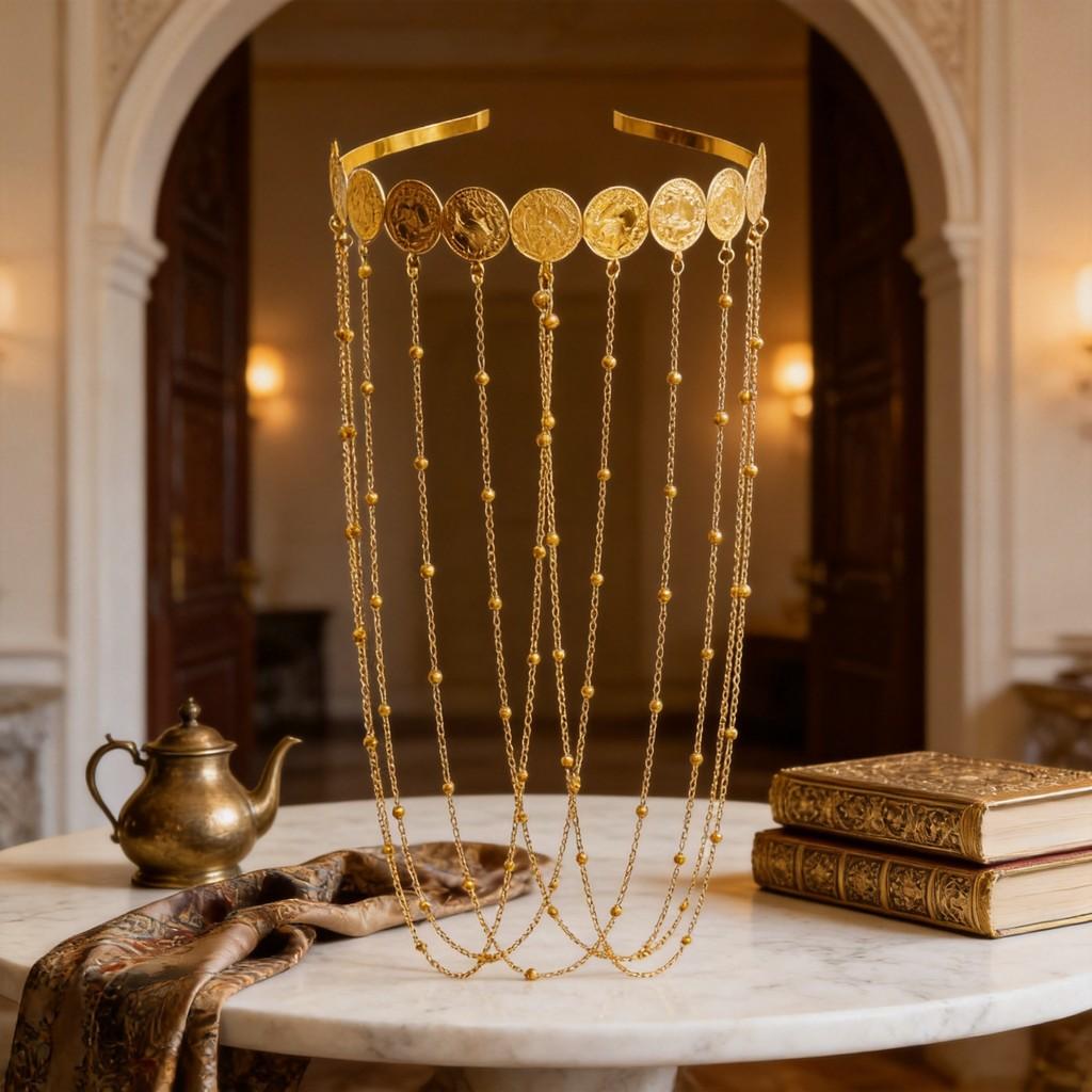 Middle Gold Coin Chain Tassel Hairband For Women Fashion Accessories