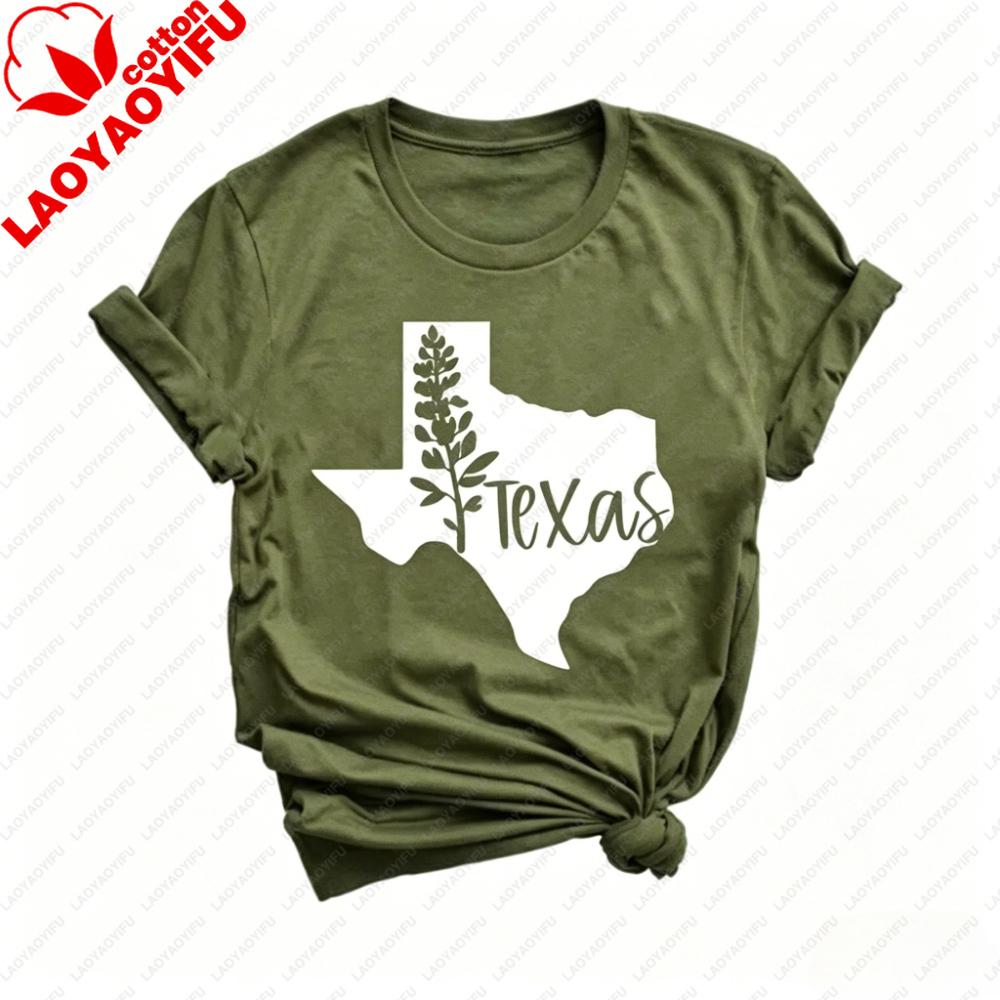Texas State Outline Bluebonnet Flower Graphic Tshirt Unisex Unisex Cotton Short Sleeve Texas Pride Casual Daily Outfit