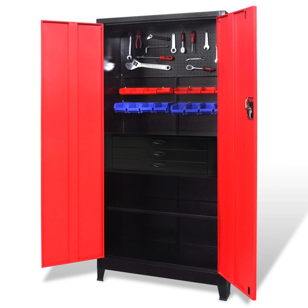 Tool Cabinet with Tool Chest Steel 90 x 40 x 180 cm Red and Black