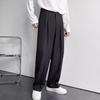 Men Suit Pants Wide Leg Loose Straight-Leg Formal Business Style Side Pockets Button Zipper Closure Solid Color Work Office Trousers