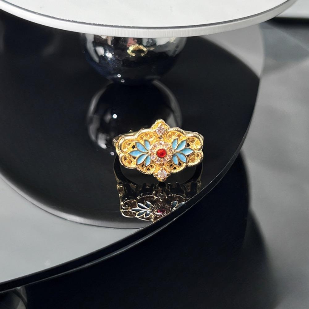 Прозрачное эмалевое кольцо Изысканные металлические открытые кольца Модные китайские винтажные кольца Ежедневно