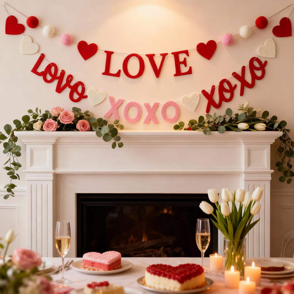 Гирлянда-растяжка "Сердце" Ко Дню Святого Валентина 150 см Войлочная гирлянда Украшение для вечеринки Романтический декор для дома Баннер "Любовь" Для годовщины Инструмент