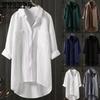 Женская летняя рубашка больших размеров, женское пальто, кардиган с двумя карманами и длинными рукавами, топ больших размеров