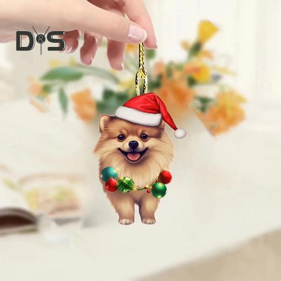 Рождественская собака, зеркало заднего вида, подвеска, украшение для автомобиля, милый щенок в рождественской шапке, украшения для рождественской елки, автомобильные аксессуары