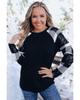 Black Sequin Plaid Patchwork Raglan Sleeve Top