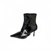 2025 Autumn New Pointed Thin Heel High Heel Temperament Thin French Fashion Sexy Rhinestone Buckle Short Boots