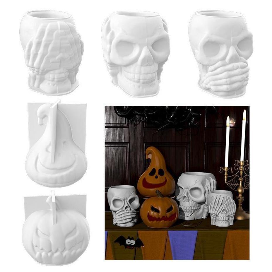 Xiaomi 3D Halloween Skull Pumpkin Silicone Mold DIY Crystal Epoxy Resin Gypsum Flower Pot Casting Mould Home Decor Making Tool