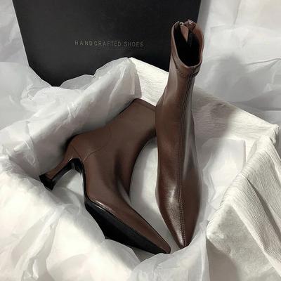 Женские ботильоны с острым носком, модные ботильоны на молнии сзади, женские короткие ботинки на тонком высоком каблуке, осень-зима 2025