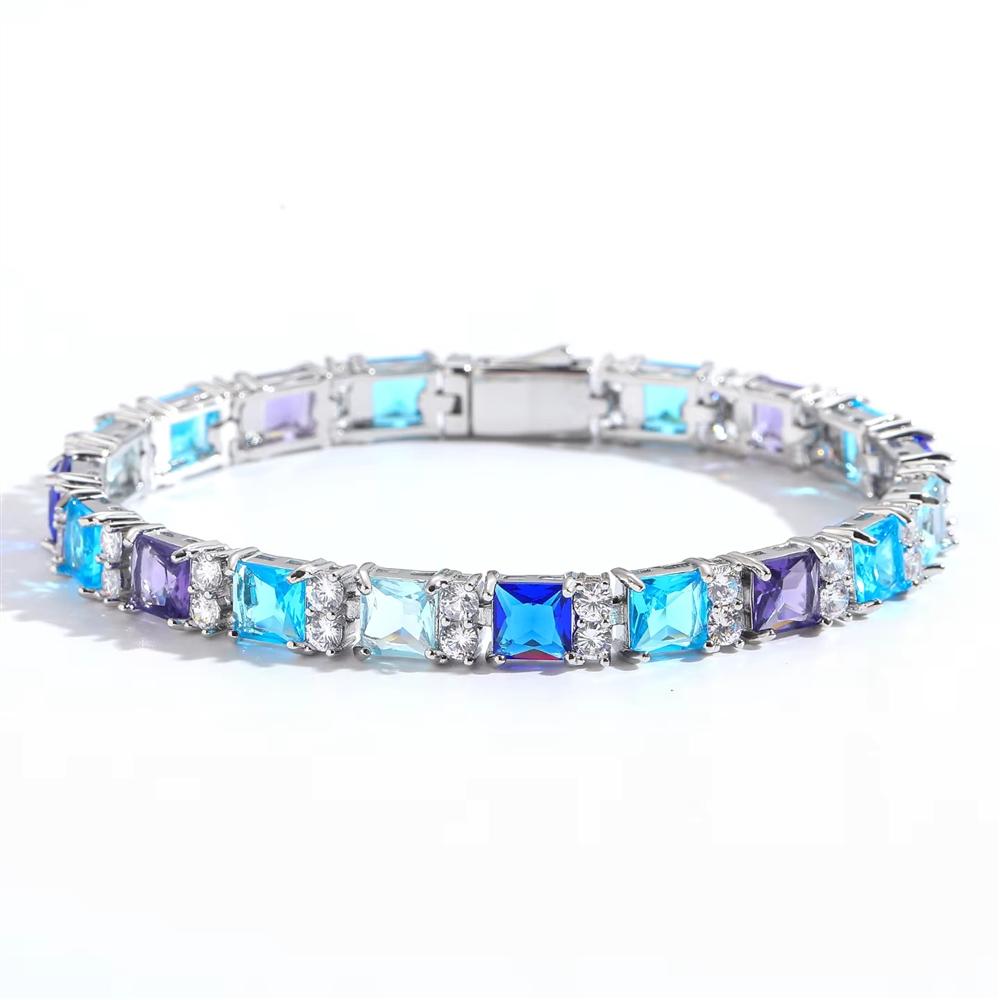 New Fashion 7mm Hip Hop Tennis Chain Bracelet Iced Out Blue White Zircon Men Women Jewelry
