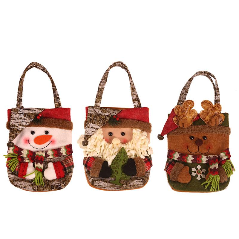 10Pcs Christmas Gift Bags Handbags Tote Bags Candy Bags Snowman Bear Gift Bags Storage Bags Christmas Decoration