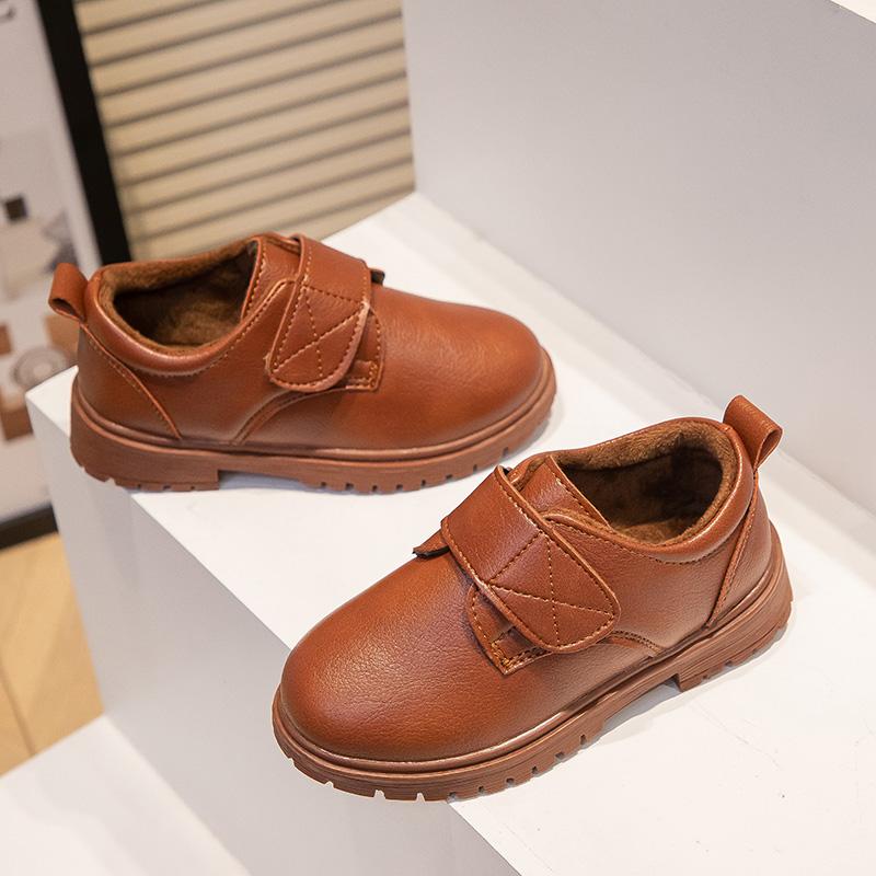 2024 New Versatile Soft Black Uniform School Shoes for Boys Hook & Loop Kids Fashion Spring Children Leather Shoes Drop Shipping