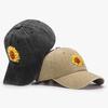 Sunflower Print Cotton Baseball Cap, Floral Pattern Distressed Sport Hat With Adjustable Closure, Sun Protection Peaked Cap