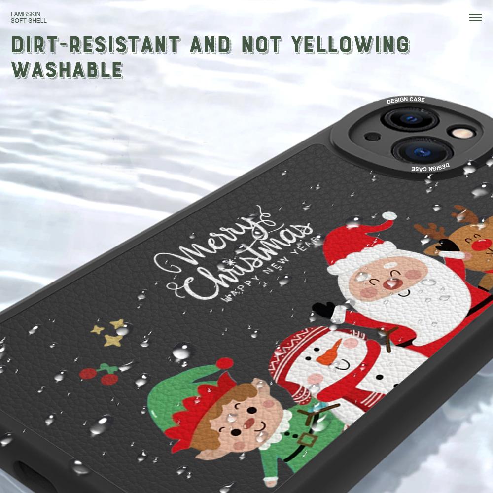 Slim Cartoon Santa Christmas Snowman Elk Leather Back Casing PU Leather Cover Phone Case for Huawei Honor Infinix iPhone Vivo